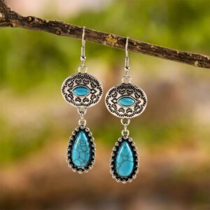 Water drop turquoise ear hooks (pair)