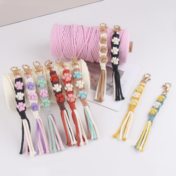oly-9becc59e0189b3be65874df47313c2e8 Wholesale Trendy Handmade Cotton Rope Keychain Dog Paw Pattern Turmeric Color Festival Gift Car Key Accessory