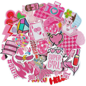 Wholesale Fashion Accessory Polyester Embroidery Patches Cute Girl Pink Strawberry Star Patch for Clothing Resale