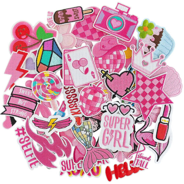 oly-9c0f6501f9e3b42ed57d5a6553001844 Wholesale Fashion Accessory Polyester Embroidery Patches Cute Girl Pink Strawberry Star Patch for Clothing Resale