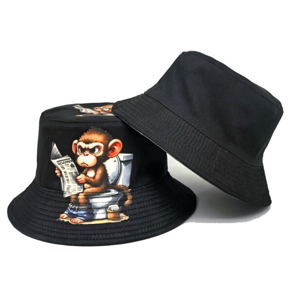 Wholesale Stylish Double Sided Monkey Print Bucket Hat Black Sun Protection Outdoor Casual Fashion Accessory