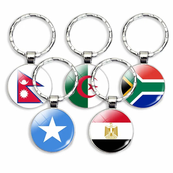 Wholesale Metal Flag Keychain Set African Countries Egypt Morocco South Africa Minimalist Electroplated Key Ring Gift Boutique Resale