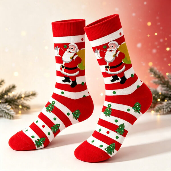 oly-9cc4819cddc0b534dc9eccb17b788119 Wholesale Cotton Christmas Mid Calf Socks Red Santa Pattern Casual Boutique Socks