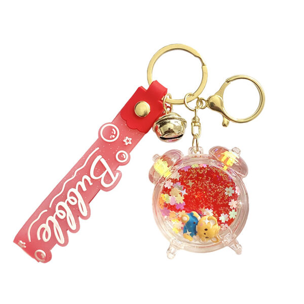 Wholesale Oil Quicksand Alarm Clock Acrylic Keychain Trendy Decorative Bag Charm Car Key Accessory Boutique Gift