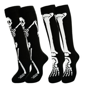 oly-9cfcfd302c6987f64c2940544214f464 Wholesale Polyester Cartoon Print Halloween Skeleton Mid Calf Socks for Unisex Sweat Absorbing Gift