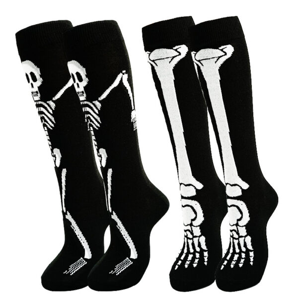 Wholesale Polyester Cartoon Print Halloween Skeleton Mid Calf Socks for Unisex Sweat Absorbing Gift