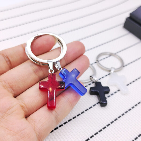 Wholesale White Natural Stone Cross Keychain Lovable Key Ring for Boutique Resale