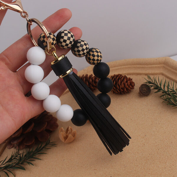 Wholesale Beige Silicone Keychain Bracelet with Wood Beads, Chic Fashion Accessory Gift