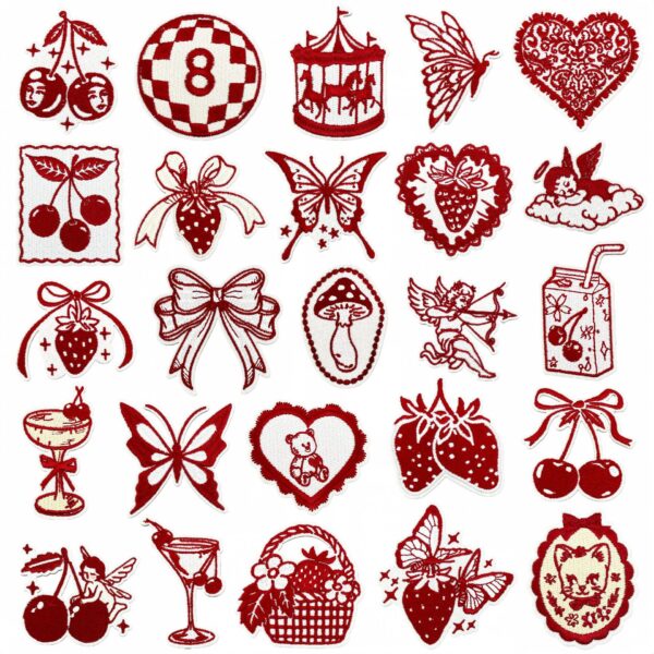 Wholesale Vintage Red Line Embroidery Patch Valentine's Day Applique for Clothing Bags DIY Craft Supply
