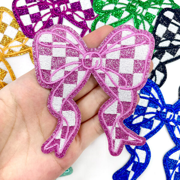 oly-9d5f57d4da6617505df733b01877985e Wholesale Plaid Bow Embroidered Iron-On Patch for DIY Clothing Decorative Fashion Accessory Party Gift