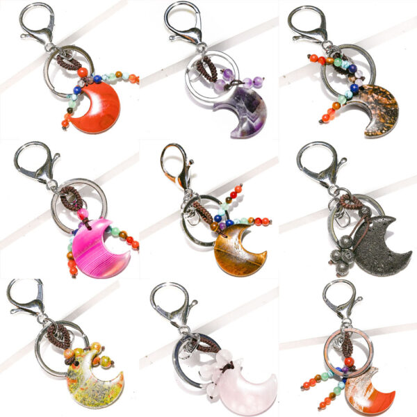 Wholesale Natural Amethyst Crystal Woven Moon Bag Charm Keychain Decorative Accessory