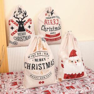 Wholesale Christmas Santa Canvas Drawstring Gift Bag – Holiday Party Decorative Bag for Resale