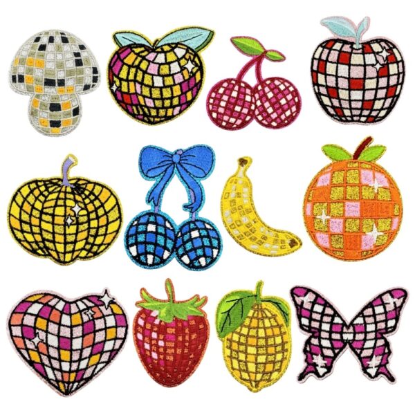 Wholesale Modern Glitter Fruit Patches Gold Edge Plaid Embroidery Polyester Thread Fashion Accessory for DIY Clothing
