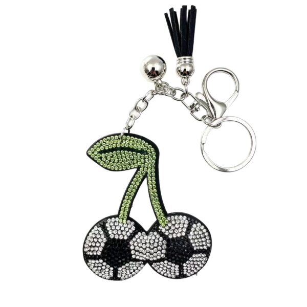 Wholesale Rhinestone Soccer Themed Keychain with Tassel Patch Boutique Resale Car Key Accessory