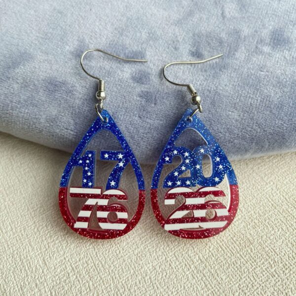 oly-9e9dbad6afaaa04cdc5ab4a66971005d Wholesale USA 250th Anniversary Acrylic Heart Drop Earrings Double Layer Number Design Fashion Accessory Chic Party Gift