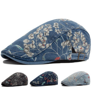 Wholesale Washed Denim Beret Cap Breathable Adjustable Wide Brim Vintage Hat for Men Women