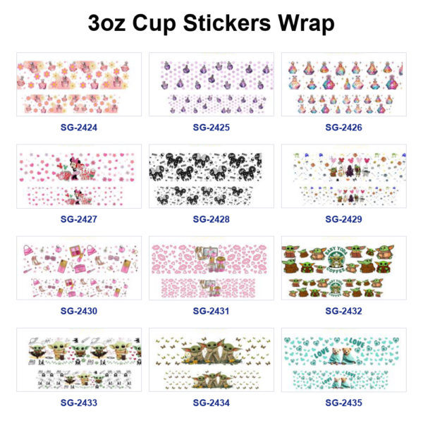 Wholesale 8pcs Mixed Perfume Beauty Cartoon Character Print 3oz Cup Stickers Wrap OLY Exclusive