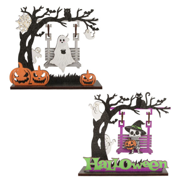 Wholesale Wooden Ghost Skull Swing Decoration Halloween Party Table Decor