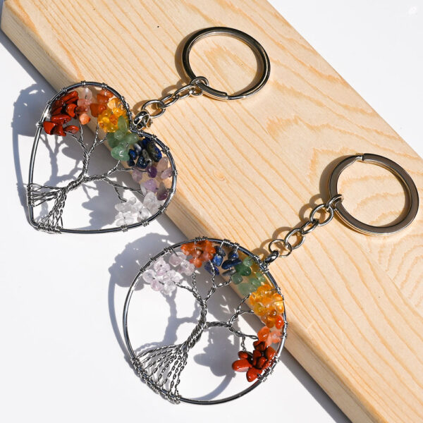 oly-9f1e7a0bce20e7271620adc9d2024339 Wholesale Natural Crystal Heart Tree Pendant Keychain - Colorful Crushed Stone Jewelry Accessory for Car Keys