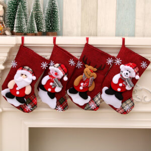oly-9f561981f3cc9f8eafe1af32ab68317e Wholesale Medium Linen Christmas Stocking with Santa Design Holiday Decoration Home Decor Gift