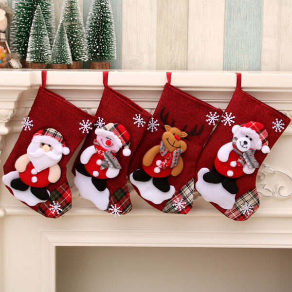 oly-9f561981f3cc9f8eafe1af32ab68317e Wholesale Medium Linen Christmas Stocking with Santa Design Holiday Decoration Home Decor Gift