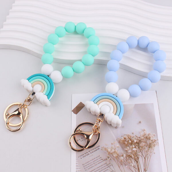 oly-9f82ab7d635d440e8928f79cb35b6c54 Wholesale Silicone Rainbow Beaded Keychain Fashion Accessory for Keys Bag and Gift