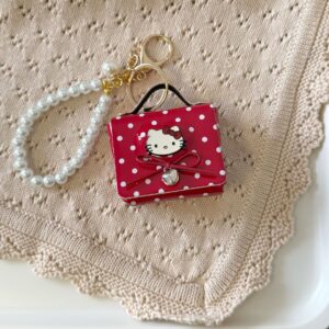 Red polka dot cat head earphone bag + bead chain