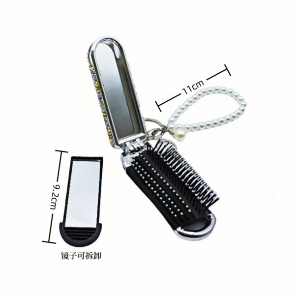 oly-9ff8a3e728aae7ee268f245f3d73e4c8 Wholesale Fashion White Abalone Rhinestone Comb and Mirror Keychain, Portable 2 in 1 Hair Comb and Makeup Mirror Key Ring Accessory
