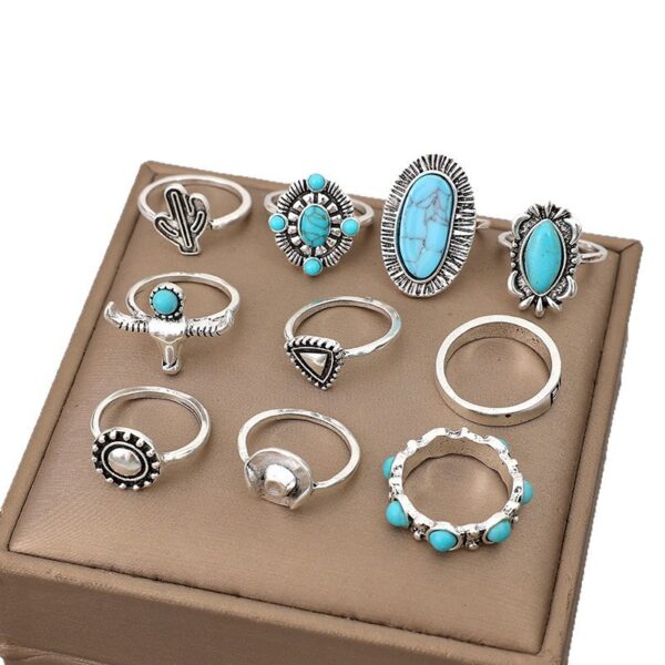 oly-a00c953fd031fc32cdc2b3b7fb9c733e Wholesale Vintage Turquoise Geometric Ring Set 10 Piece Jewelry Accessory for Boutique Resale