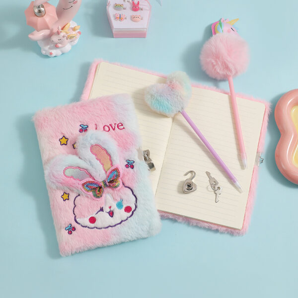 oly-a025ac9463a37638bd373aa5c943c15f Wholesale Boutique Plush Cartoon Rabbit Embroidered Notebook Trendy Diary for School Office