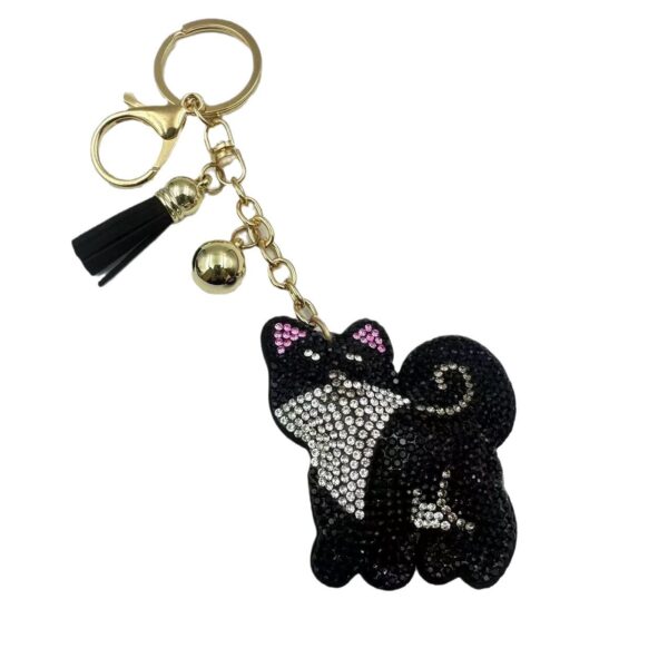 Wholesale Korean Velvet Alloy Rhinestone Cute Cartoon Shiba Inu Dog Tassel Keychain Gift Car Key Accessory