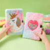 oly-a037d98868dfa2d63636bdd65d833bbc Wholesale Cartoon Plush Unicorn Notebook with Lock Tie Dyed Purple A5 Diary for Students Resale