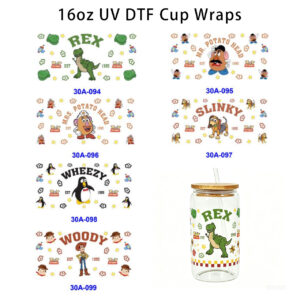 Wholesale 5pcs Vintage Cartoon Dinosaur Puppy 16oz Cup UV DTF Wraps OLY Exclusive