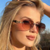 Wholesale Gold Tone Rimless Sunglasses for Women Polygonal Fashion Street Style