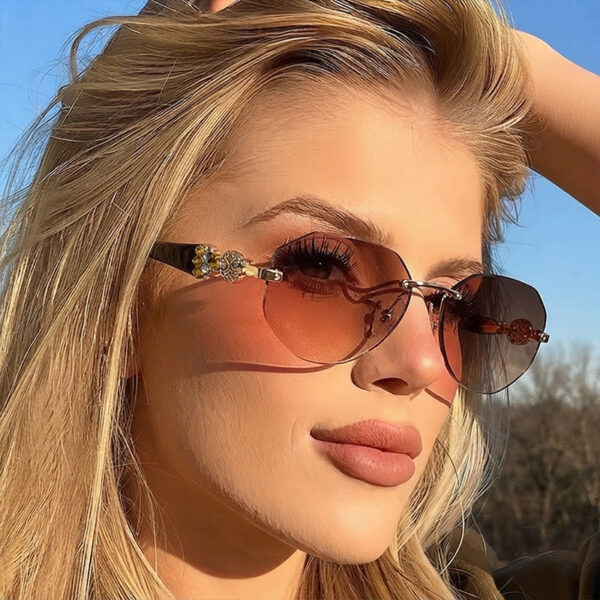 Wholesale Gold Tone Rimless Sunglasses for Women Polygonal Fashion Street Style