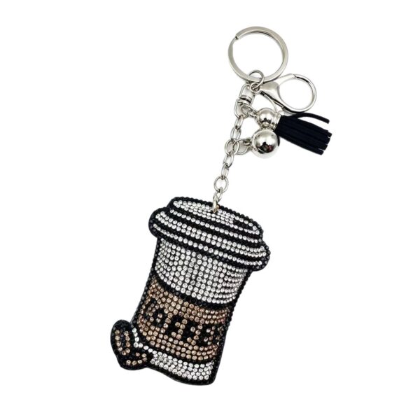 Wholesale Rhinestone Heart Coffee Cup Keychain Leather Tassel Bag Charm Decorative Accessory