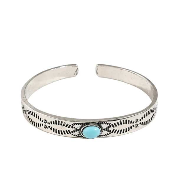 Wholesale Vintage Silver Alloy Turquoise Pattern Bangle Bracelet, Bohemian Geometric Jewelry Accessory for Everyday Wear