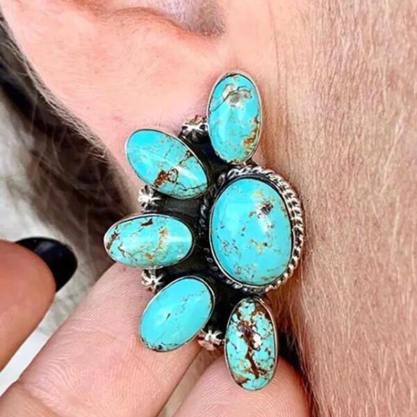 oly-a0d076e11273da4f7b9614af72b312ba Wholesale Boho Turquoise Earrings Geometric Flower Design Vintage Style Fashion Accessory