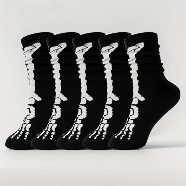 Wholesale Halloween Skeleton Cartoon Print Polyester Cotton Blend Mid Calf Socks for Men Women Gift