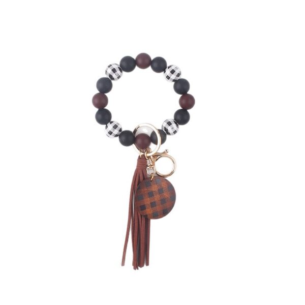 oly-a0f73718d3450bfebd1ede0c62d6b0cf Wholesale Plaid Wood Bead Tassel Silicone Keychain Fashion Accessory Boutique Resale Gift