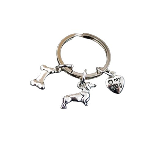 Wholesale Alloy Dachshund Heart Bone Keychain Stylish Dog Keychain for Car Keys or Bag Charm Boutique Resale