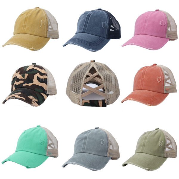 Wholesale Chic Distressed Crossover Baseball Cap Yellow Adjustable Cotton Polyester Everyday Accessory