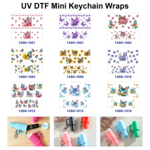 Wholesale 2/4/8pcs Watercolor Butterfly Floral Print Mini Cup Keychain Sticker