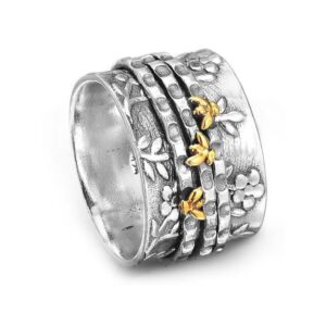 oly-a1d5c044d5d50b4987a99b4182d55500 Wholesale European American Style Wide Band Double Color Bee Flower Ring Alloy Wedding Gift