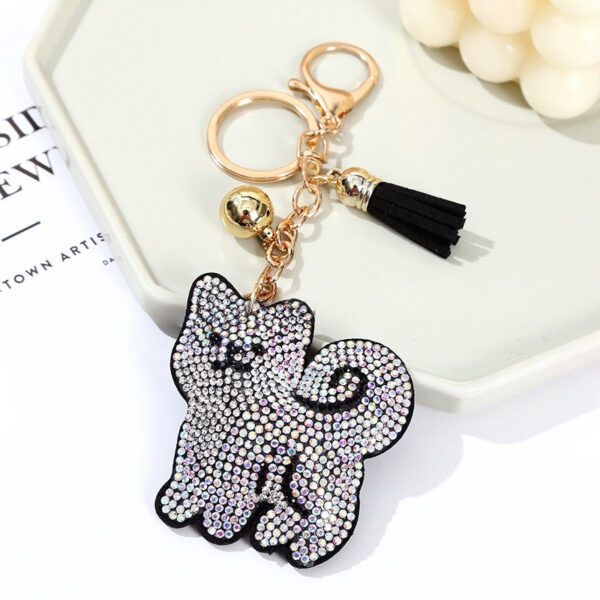 Wholesale Korean Velvet Alloy Rhinestone Cute Cartoon Shiba Inu Dog Tassel Keychain Gift Car Key Accessory