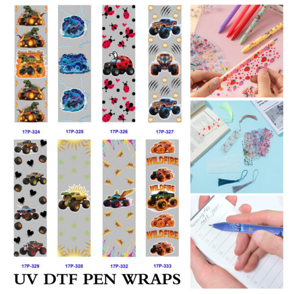 Wholesale 2/8/16pcs Dinosaur Series UV DTF Pen and Bookmark Stickers