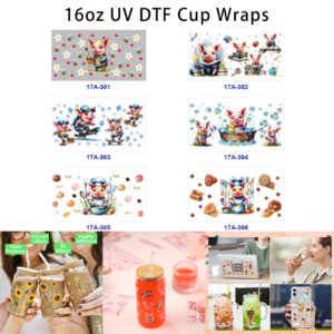 oly-a22eca5d56a1fc0ce6323cd953f251b8 Wholesale 5pcs Summer Daily Cute Cartoon Pig Gardening Reading Skating Bath Baking Mixed Decor Prints 16oz Cup UV DTF Wraps