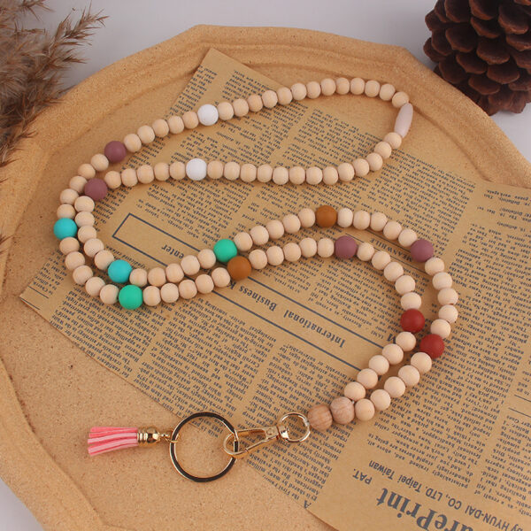 Wholesale Geometric Silicone Bead Lanyard Keychain ID Badge Holder Teacher Gift Car Key Accessory