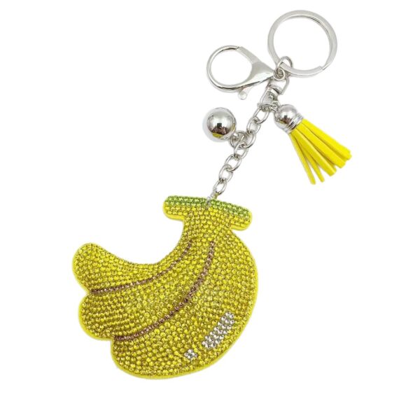 Wholesale Rhinestone Banana Keychain with Tassel Yellow Fruit Design Chic Bag Charm for Wedding Gifts
