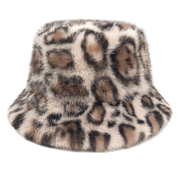 Wholesale Leopard Print Plush Bucket Hat Stylish Winter Fashion Accessory Gift for Women Boutique Resale